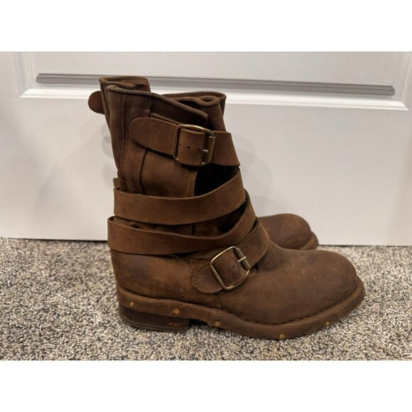 JEFFREY CAMPBELL BRIT Leather Distressed Wrap Strap Moto Biker Boots Size 9 - Picture 1 of 7